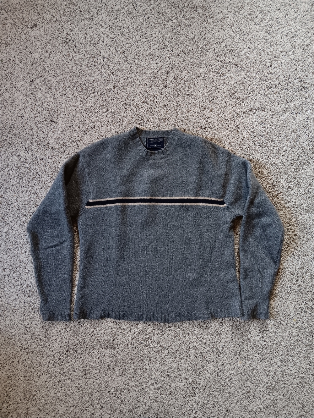 VTG Y2K American Eagle 100% Lambswool Gray Sweater Preppy Stripe Men's Medium
